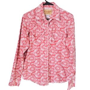 Cowgirl Legend Womens Large Pink Floral Damask Western Shirt Rodeo Ranch Work